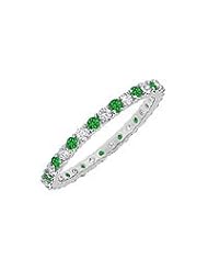 Emerald and Diamond Eternity Bangle : 14K White Gold - 6.00 CT TGW