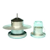 Wells Poultry Equipment - 5Kg Outdoor Poultry Feeder & 1/2 Gallon Glass & Galvanised Chicken Drinker
