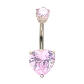 Piercing Nombril - C?ur - Cristal - 10MM - boule-pierre sup�rieure de 6MM. Barre en acier chirurgical 1.6MM- Barre de 10MM de long. Mauve clair