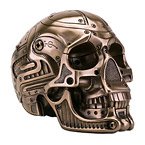 Robotic Human Skull Statue, Cold Cast Figurine with Bronze Finish- Android / Cyborg / Humanoid