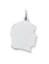 14k White Gold Etched Large Facing Right Engravable Girl Charm