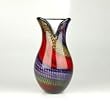 Hand Blown Multi-Color Criss Cross Art Decor Glass Vase 11" tall
