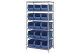 36 X 24 X 74 Chrome Wire Shelving With 15 24D Bins Blue
