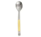 IMAGE OF Orbit'' Serving Spoon, Solid, 11-7/8'', Polished Stainless Steel, Gold Trim Hooked Handle (12 Pieces/Unit)