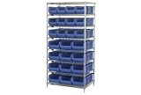 36 X 24 X 74 Chrome Wire Shelving With 24 24D Bins Blue