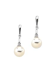 Pair 14K White Gold Freshwater Cultured Pearl And Diamond Earring