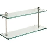 16 x 5 Double Glass Shelf. Finish: Satin Brass