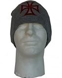 Outer Rebel Fashion Beanie- Grey with Red & Black Iron Cross
