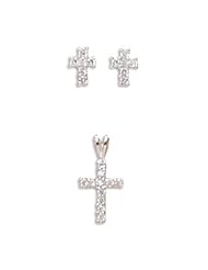 Silverflake -CZ Cross Earrings/Pendant Set