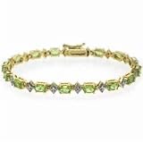 Vermeil (24K Gold over Sterling Silver) Oval Genuine Peridot and Genuine Diamond Accent Bracelet