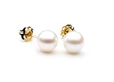AAA Quality Round 6-6.5mm Akoya SaltWater cultured White Pearl Earrings with 14K Yellow Gold Mount