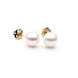 AAA Quality Round 6-6.5mm Akoya SaltWater cultured White Pearl Earrings with 14K Yellow Gold Mount