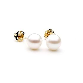 AAA Quality Round 6-6.5mm Akoya SaltWater cultured White Pearl Earrings with... by 