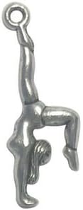 Gymnastics Girl in Handstand Charm in Antique Silver Pewter