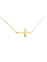 Sterling Silver 16" + 2 " Extension Gold-Plated Small Sideways Cross Necklace