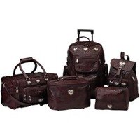 Embassy 5pc Genuine Leather Luggage with Embossed Crocodile Design BURGUNDY