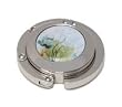 Foldable White Blue Floral Purse Hanger with Compact Mirror