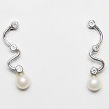 925 Sterling Silver Earrings with Pearls and inlaid Clear CZ