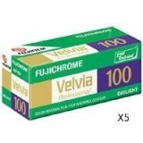 Fujifilm Fujichrome Velvia RVP 100 Color Slide Film, ISO 100, 220 Size, 5 Pack, Transparency, U.S.A.