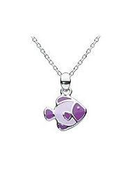 14 Inches Silver Lilac Enameled Tropical Fish Kids Necklace For Girls
