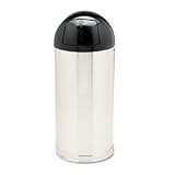 Designer Fire-Safe Waste Receptacle, Rnd, Steel, 15gal, SS/BK