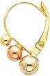 14K Gold Tri Color 3 Bead Dangle Earrings Jewelry