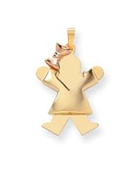 Genuine IceCarats Designer Jewelry Gift 14K Two-Tone Puffed Girl With Bow On Left Engravable Charm
