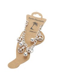 Diamond & Peace Sign Dangle Anklet - Dangle New Port Anklet