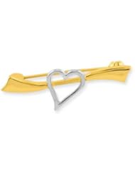 14k & Rhodium Solid Satin Polished Heart Pin