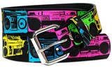 FRENCH CRAFT 38 MM PU-PVC W/ SCREEN PRINTED NEON BOOM BOXES & NICKEL SNAP OFF BUCKLE Waist 42