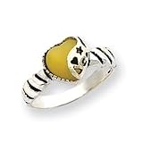 Sterling Silver Yellow Cats Eye Heart w/Hearts & Stars Ring