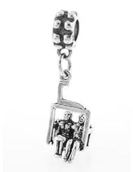 Sterling Silver Three Dimensional Ski Lift Chair Lift Dangle Bead Charm