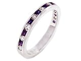 Square Sapphire and Diamond Channel Set Half Circle 18k White Gold 3M Band, Ring Size 5.75 Ctw 0.50