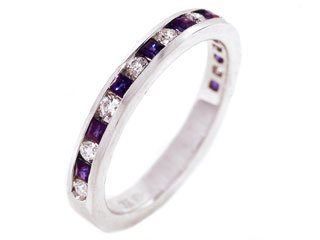 18k White Gold Square Sapphire & Diamond Half Circle 3m Band Size 4.75 Ct.tw 0.50