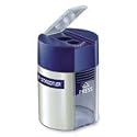 STAEDTLER, INC. Handheld Manual Double-Hole Cylinder Pencil Sharpener, Blue/Silver