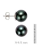 14k Gold, AAA 9-9.5mm Black Tahitian Pearl Stud Earring