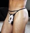 MENS BLACK AND WHITE COW PRINT THONG (Medium)