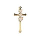 14K Yellow Gold Heart Genuine Opal Cross Pendant