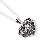 Sterling Silver Marcasite Heart Locket With Chain - 18 Inch - Italian
