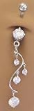 Crystal Clear Cz 4 Gem Unique Vine Dangle Belly button Navel Ring 14 gauge 14g, 3/8