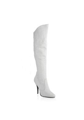 Women's 5 Inch Heel Knee High Boot (White Leather;9) Detail