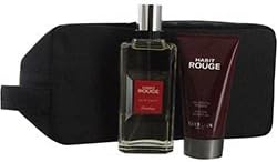 HABIT ROUGE by Guerlain EDT SPRAY 3.4 OZ & ALL OVER SHAMPOO 2.5 OZ & TOILETRY BAG (Package Of 3)