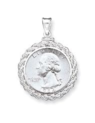 Sterling Silver 24.1 x 1.7mm $0.25 Rope Coin Bezel Pendant QBR4"