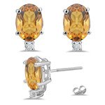 0.06 Ct Diamond & 8.02 Ct Citrine Stud Earrings in 14K White Gold