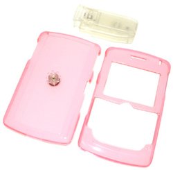 PCMICROSTORE Brand Rim BlackBerry 8800 8830 PDA Smart Phone Transparent Pink Snap-On Crystal Protective Case Cover with Removable Belt Clip