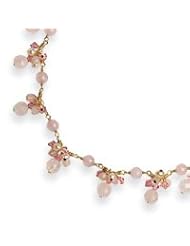 Sterling Silver & Vermeil Rose Qtz/Pink Crystal/Cultured Pearl Necklace - QH1997-16"