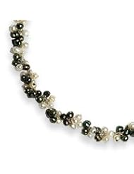 Sterling Silver White/Green Freshwater Cultured Pearl Necklace - QH1935-16"