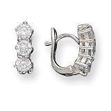 Sterling Silver CZ Three Stone Leverback Earrings