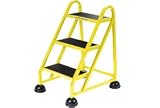 3 Step Aluminum Rolling Ladder - Yellow
