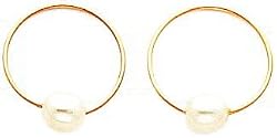 14K Gold Endless Hoop Cultured Pearl Earrings New